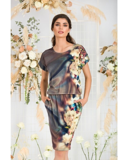 Fusta cu imprimeu floral din catifea cu buzunare CMD656 - Img 3