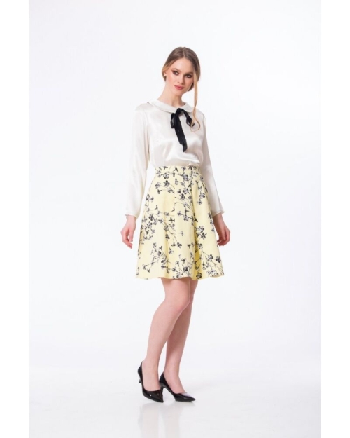 Fusta galbena casual cu plii M692 - Img 2