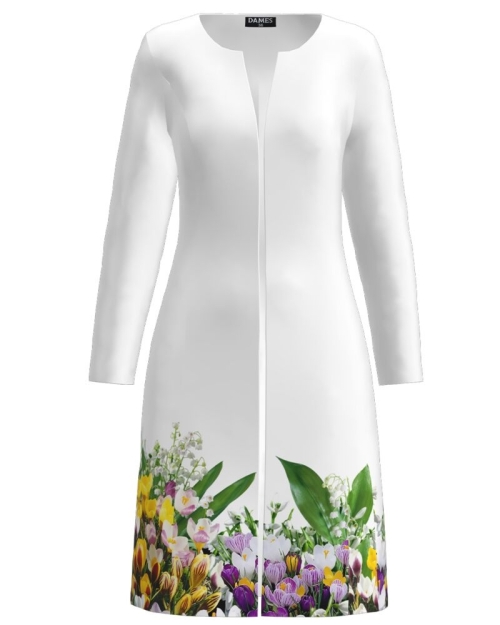 Jacheta de dama alba lunga imprimata cu model floral Branduse CMD2119 - Img 1