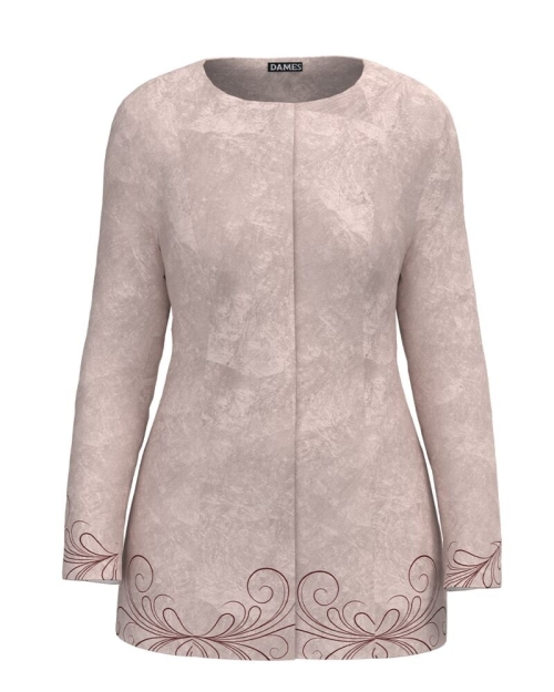 Jacheta de dama bej de lungime medie imprimata cu model Floral CMD4023