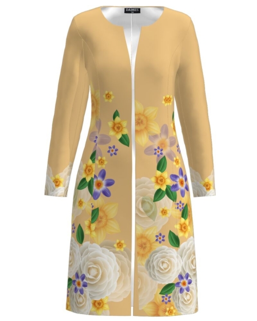 Jacheta de dama galbena lunga imprimata cu model floral CMD2473