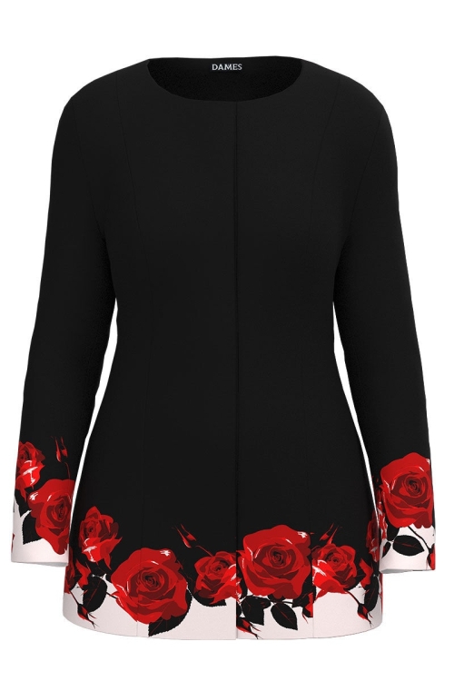 Jacheta de dama neagra imprimata trandafiri CMD5068 - Img 2