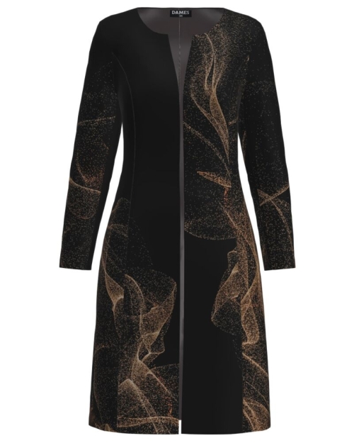 Jacheta de dama neagra lunga imprimata cu model abstract CMD3653