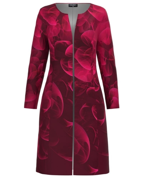 Jacheta de dama Viva Magenta lunga imprimata cu model floral abstract CMD3674 - Img 1