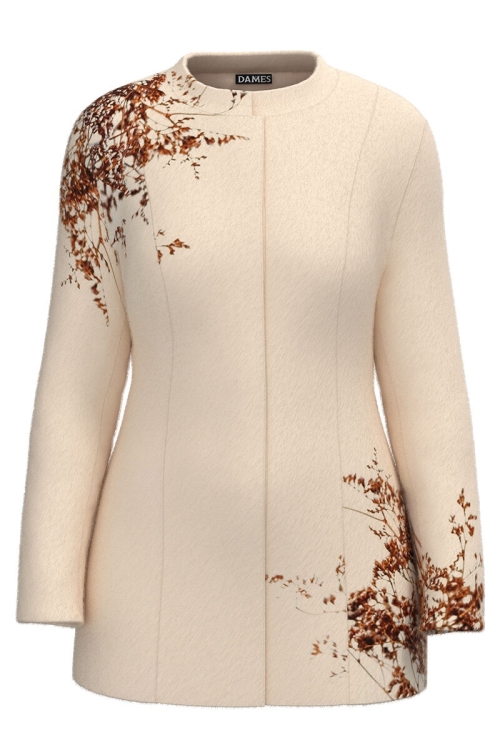 Palton dama bej, elegant si calduros imprimat Floral CMD1459