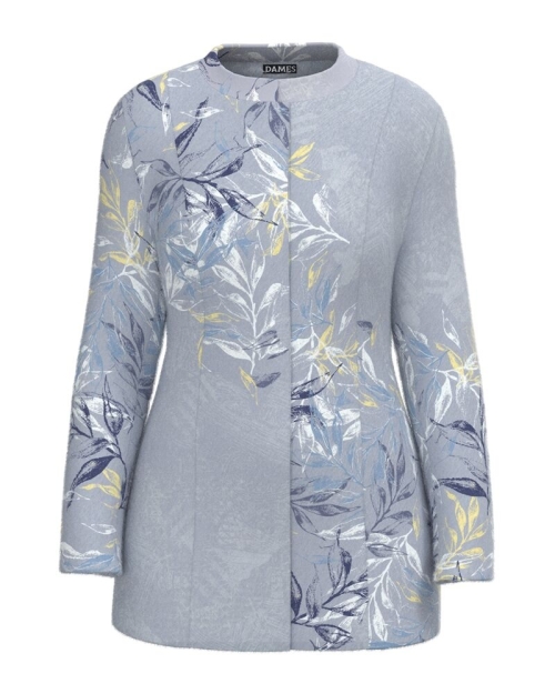 Palton dama in nuante de gri bleu elegant si calduros imprimat Floral CMD3260