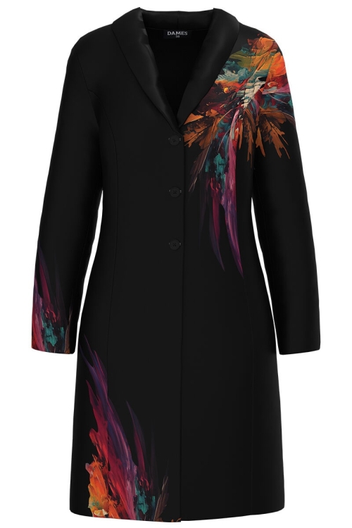 Pardesiu din stofa negru imprimat cu model multicolor CMD4903 - Img 2