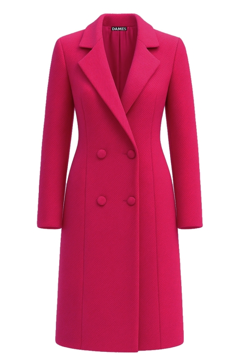 Pardesiu elegant fucsia din stofa cu revere si buzunare