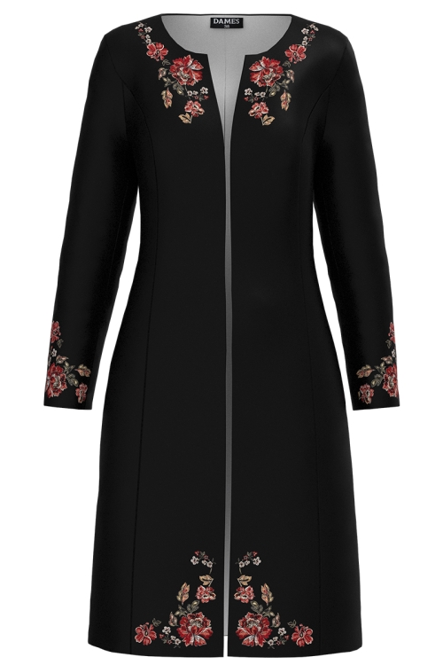 Pardesiu negru subtire imprimat cu model etnic floral SS25