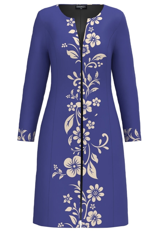 Pardesiu subtire albastru violet imprimat cu model floral - Img 2