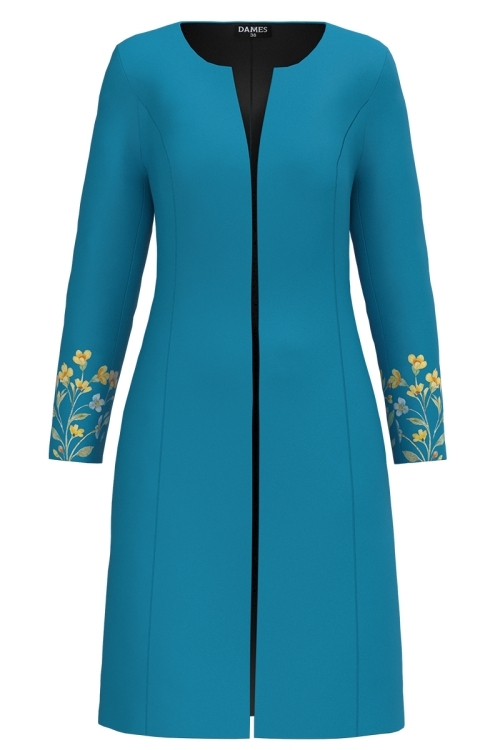 Pardesiu subtire bleu imprimat floral