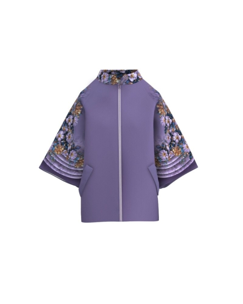 Poncho elegant din stofa violet imprimat cu model floral CMD3568 - Img 2