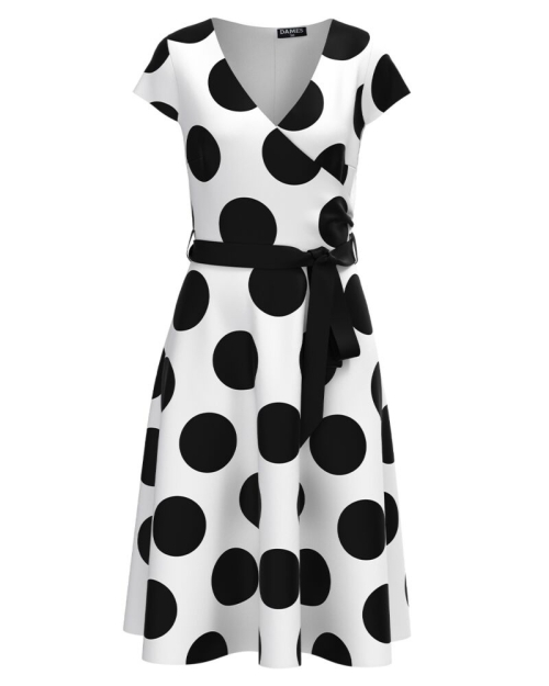 Rochie alba de vara cu maneca scurta imprimata cu model Buline CMD2832