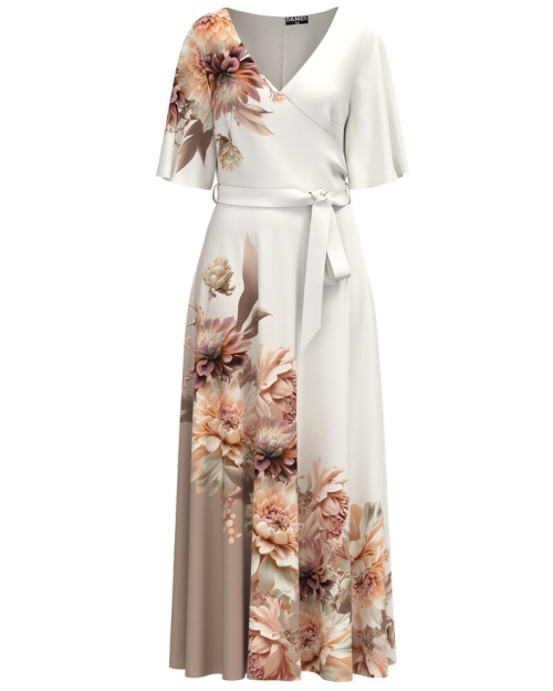 Rochie alba lunga eleganta de seara imprimata cu model floral CMD4432