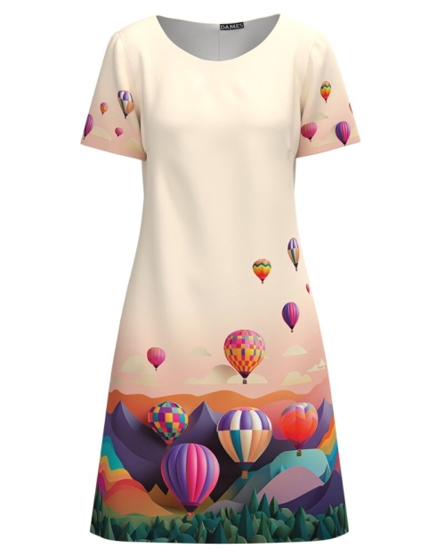 Rochie bej cu maneca scurta imprimata Cappadocia CMD4303