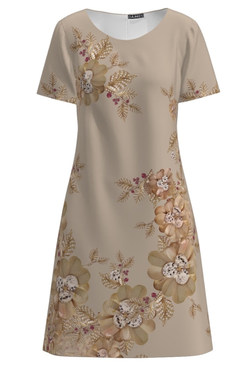 Rochie bej evazata imprimata cu model Floral CMD2646 - Img 2