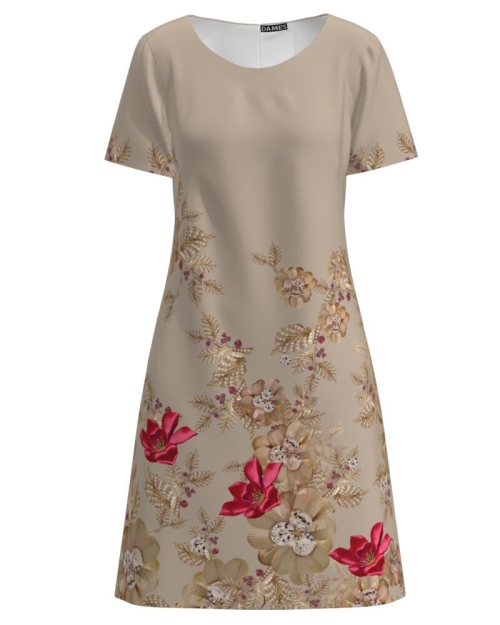 Rochie bej evazata imprimata cu model Floral CMD2647 - Img 1