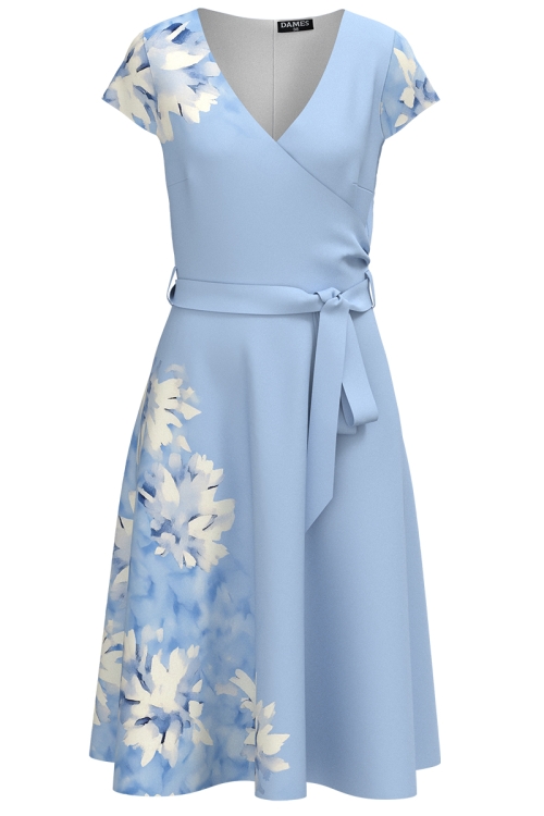 Rochie bleu eleganta de vara cu maneca scurta imprimata floral