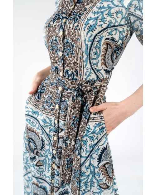 Rochie camasa cu maneca scurta imprimata cu model floral oriental SS24 - Img 6
