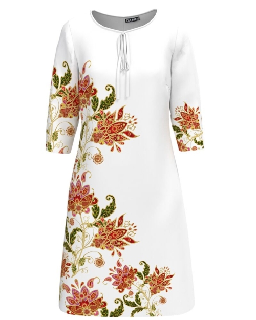 Rochie casual alba imprimata cu model floral CMD1277
