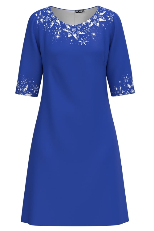 Rochie casual albastra imprimata cu model floral AW24 Stoc