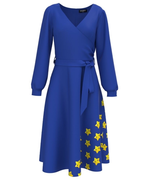 Rochie casual albastra imprimata cu model Stelute CMD3140 - Img 1