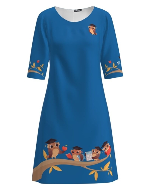 Rochie casual albastra imprimata digital Bufnite CMD1206 - Img 1