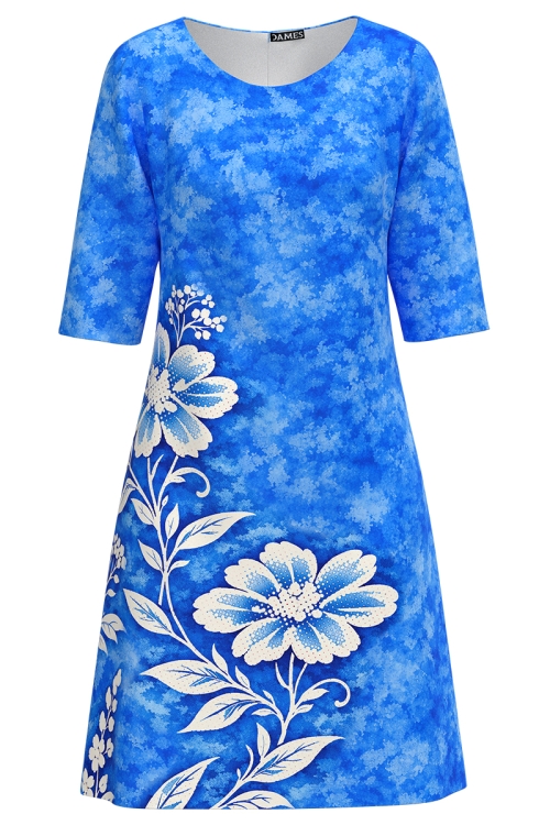 Rochie casual albastra imprimata floral