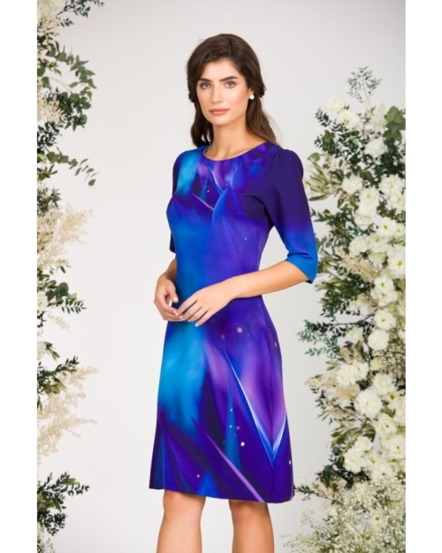 Rochie casual albastru violet imprimata cu model floral CMD3075 - Img 4