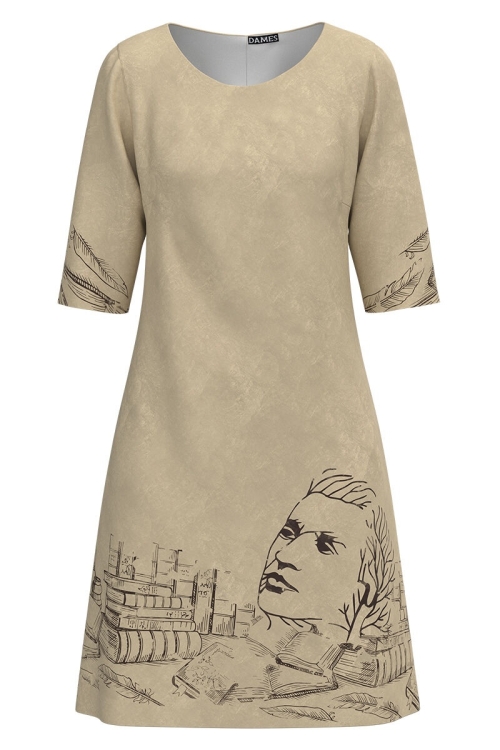 Rochie casual bej aniversara Eminescu CMD172 - Img 2