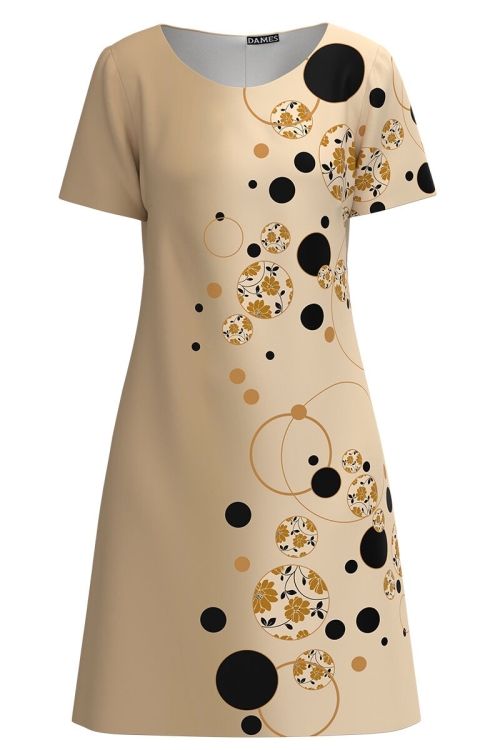 Rochie casual bej imprimata cu model geometric in contrast CMD2984 - Img 2