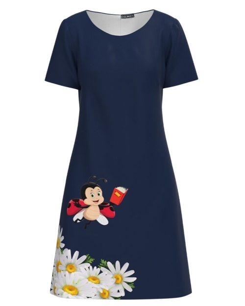 Rochie casual bleumarin imprimata cu model Buburuza CMD2934