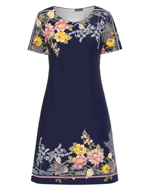 Rochie casual bleumarin imprimata cu model floral CMD2979