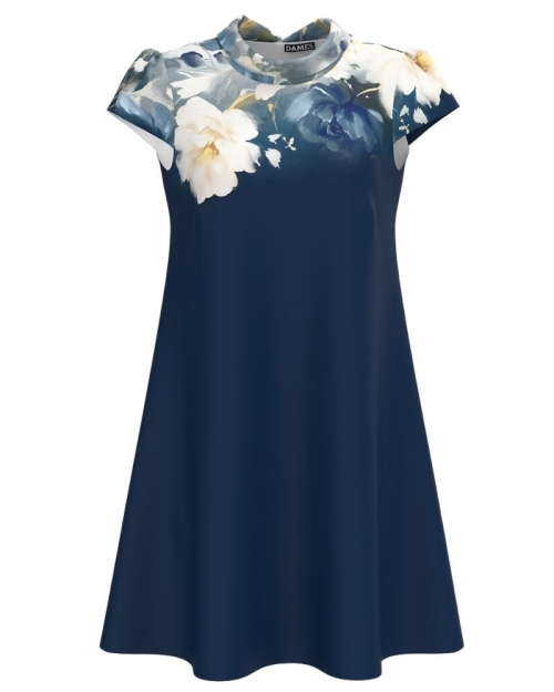 Rochie casual bleumarin imprimata cu model floral CMD4178