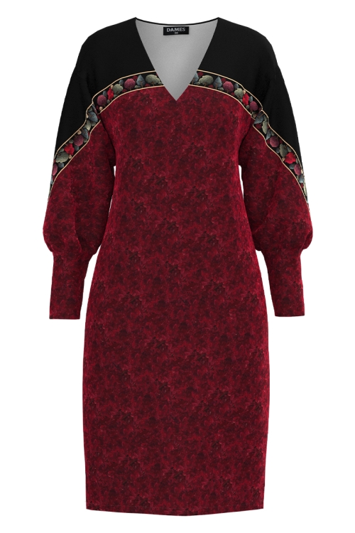 Rochie casual bordo din catifea imprimata Poveste de Toamna