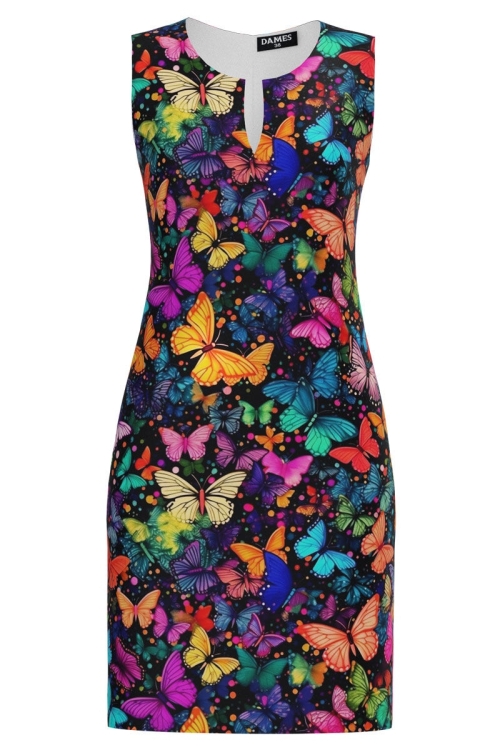 Rochie casual cu decolteu lacrima imprimata fluturi multicolori SS24