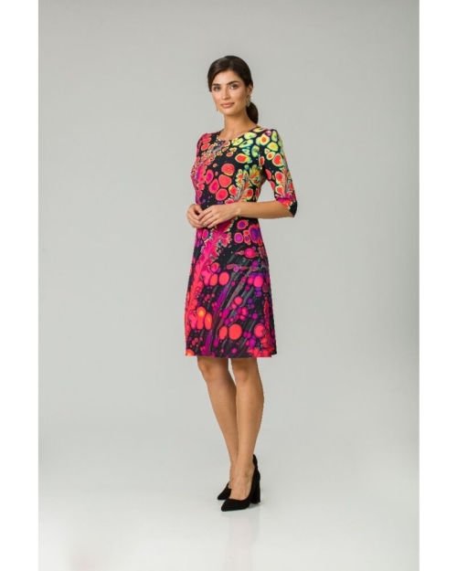 Rochie casual cu maneca imprimata digital abstract Fucsia CMD202 - Img 3