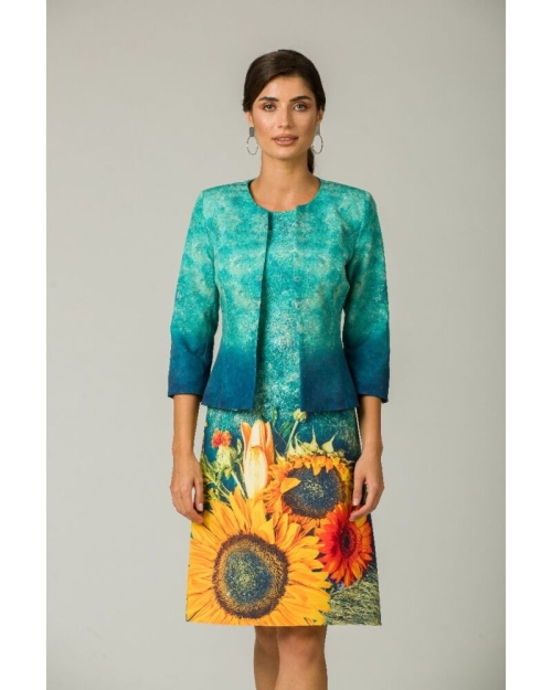 Rochie casual cu maneca imprimata digital Floarea soarelui CMD216 - Img 7