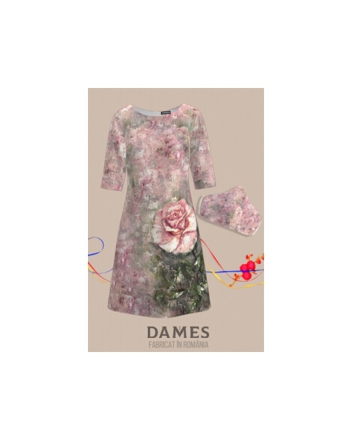 Rochie casual cu maneca imprimata digital floral Trandafir CMD213 - Img 8