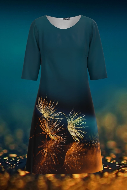 Rochie casual cu maneca imprimata digital Picaturi de roua CMD217 - Img 2