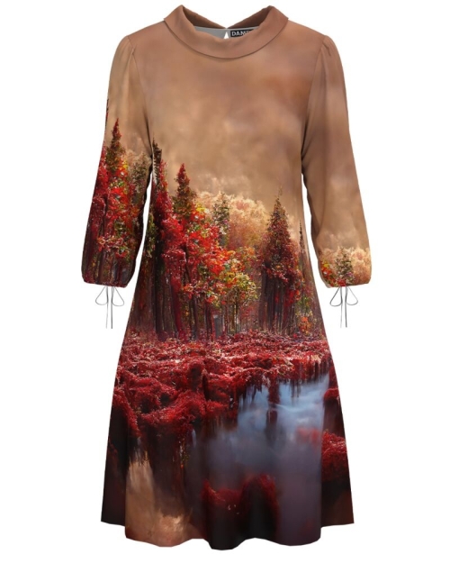 Rochie casual cu maneca trei sferturi imprimata Autumn CMD4796