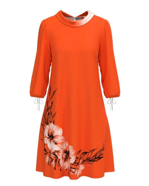 Rochie casual cu maneca trei sferturi imprimata cu model floral CMD4499