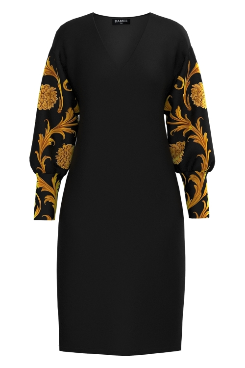 Rochie casual din catifea imprimata cu model baroc Stoc