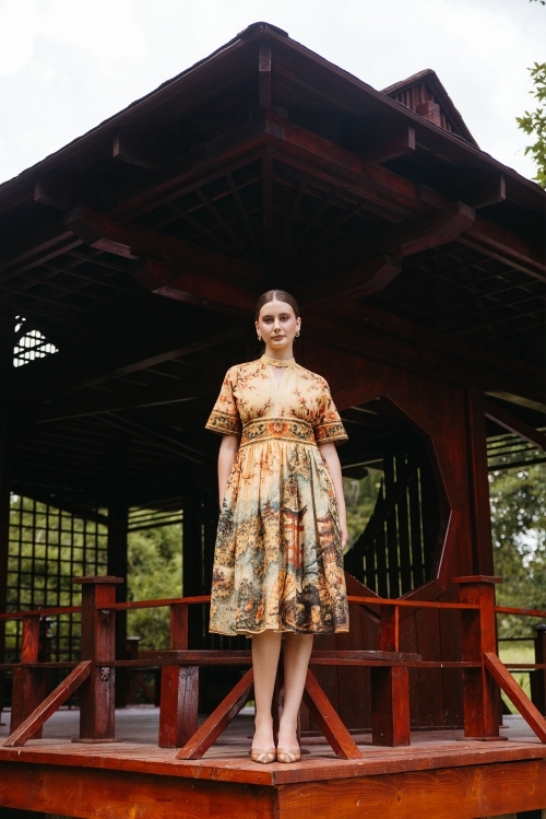 Rochie casual din in cu guler tunica Cartoline Japonia - Img 4