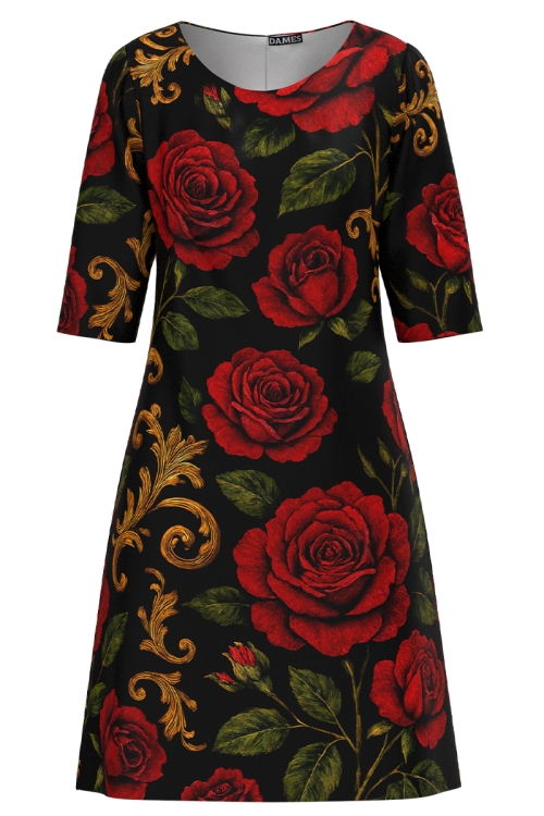 Rochie casual evazata imprimata Noir Rose