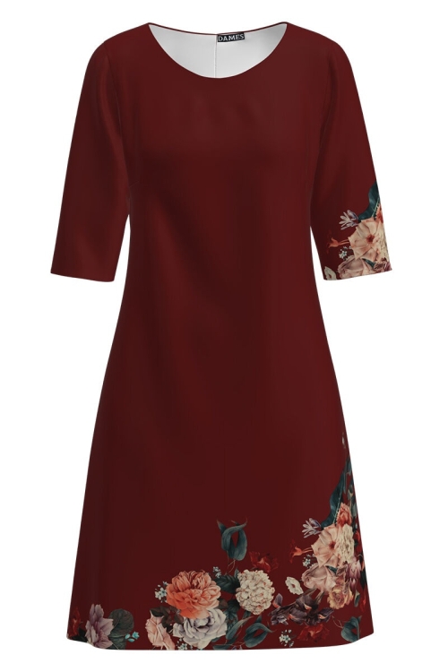 Rochie casual grena cu imprimeu floral CMD1183