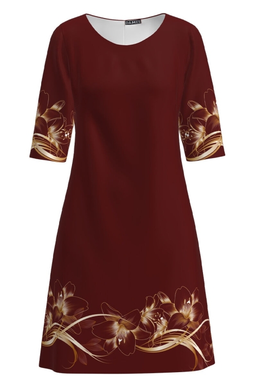 Rochie casual grena imprimata digital cu model floral Crini CMD2507 - Img 2