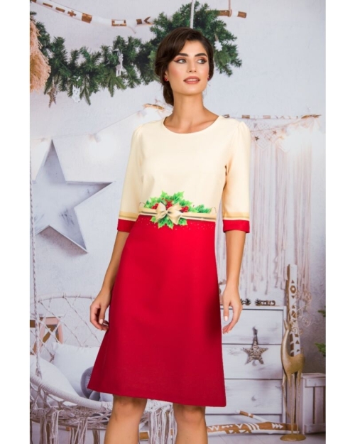 Rochie casual imprimata Christmas Flower CMD313 - Img 2