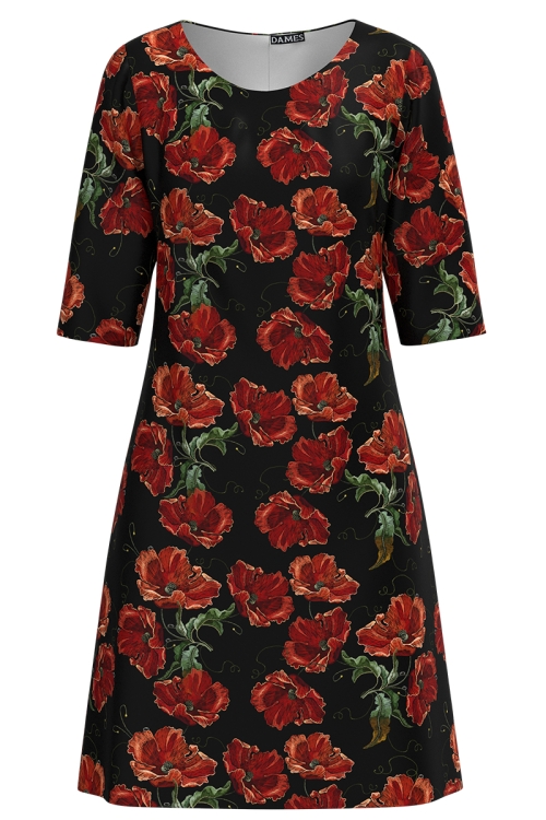 Rochie casual imprimata maci