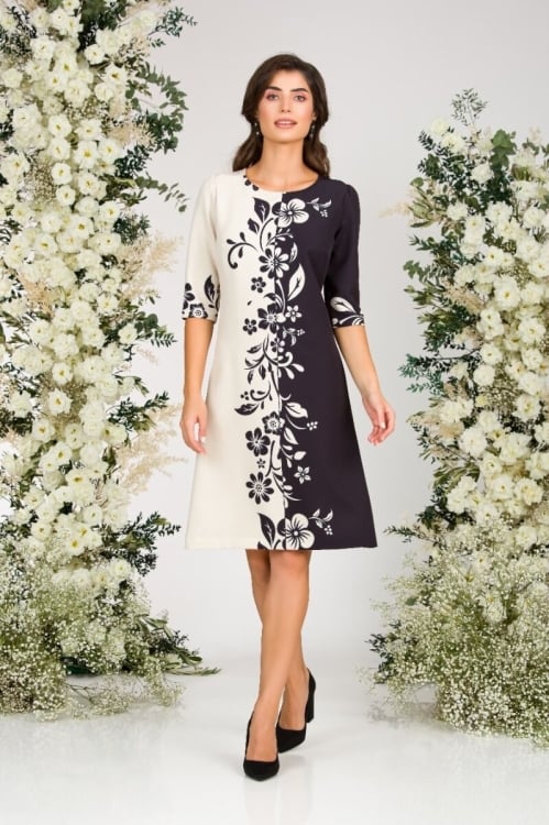Rochie casual in doua culori imprimata cu model floral - Img 9